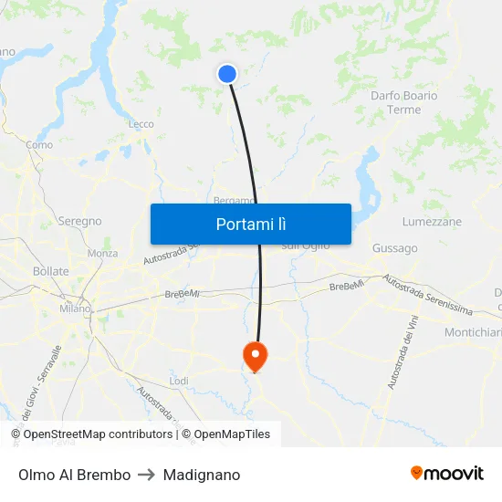 Olmo Al Brembo to Madignano map