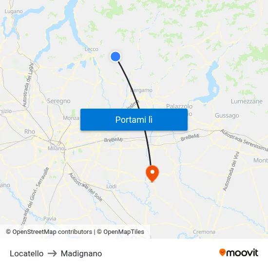 Locatello to Madignano map