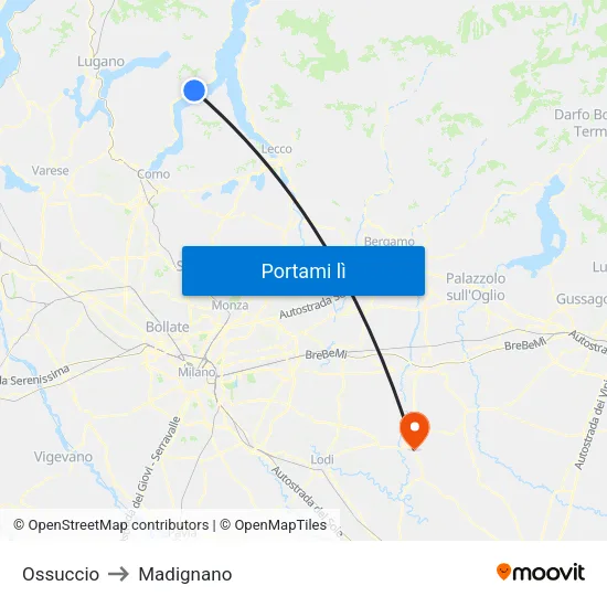 Ossuccio to Madignano map