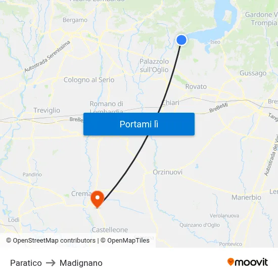 Paratico to Madignano map