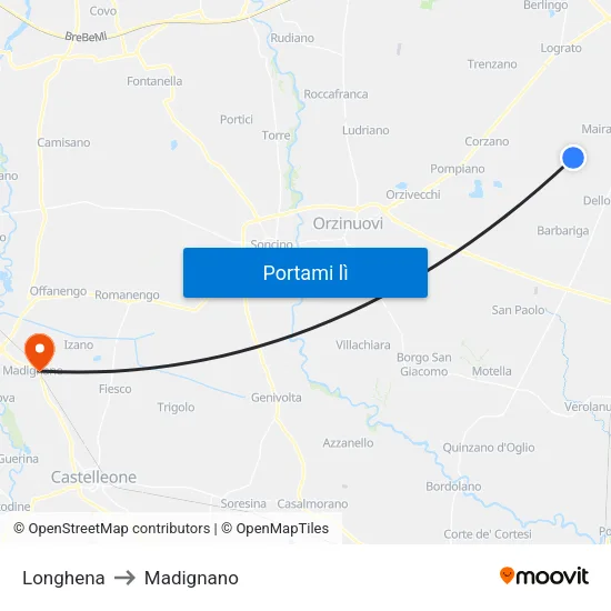 Longhena to Madignano map