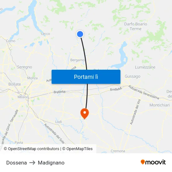 Dossena to Madignano map