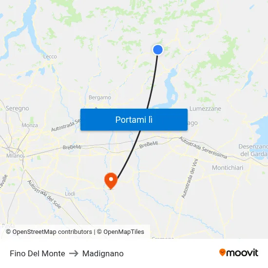 Fino Del Monte to Madignano map