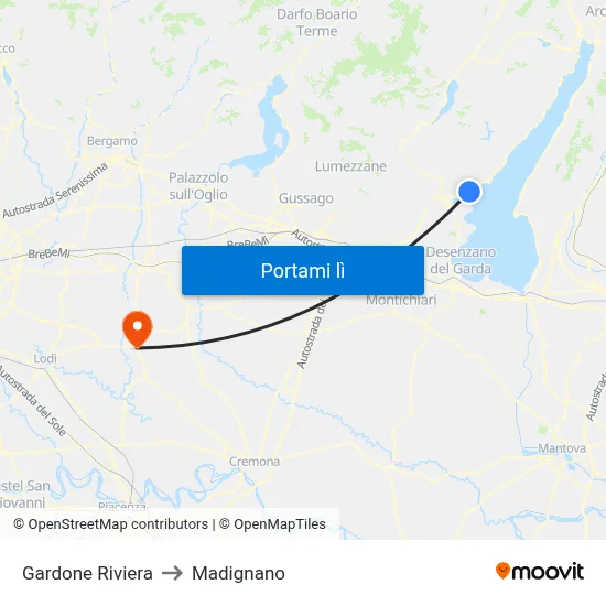 Gardone Riviera to Madignano map
