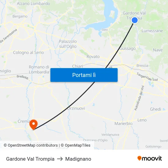 Gardone Val Trompia to Madignano map