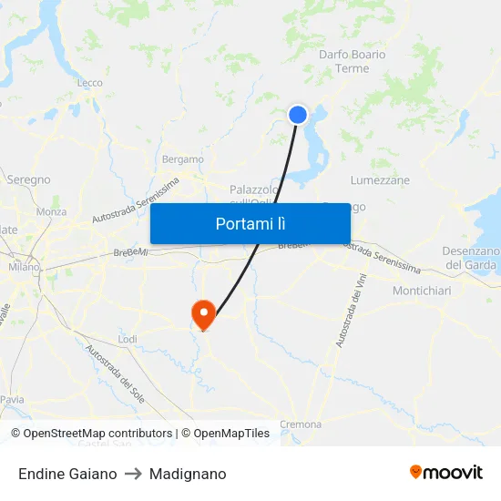 Endine Gaiano to Madignano map