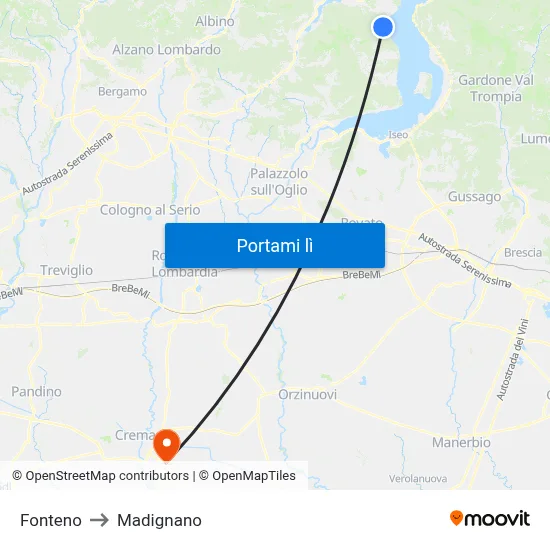 Fonteno to Madignano map