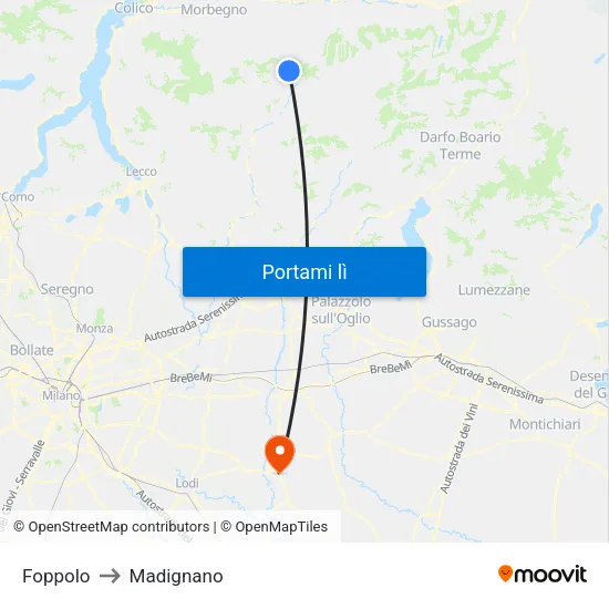 Foppolo to Madignano map