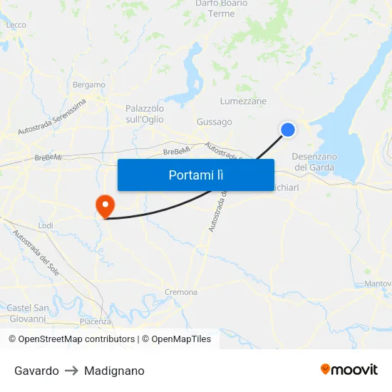 Gavardo to Madignano map