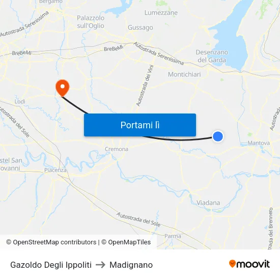 Gazoldo Degli Ippoliti to Madignano map