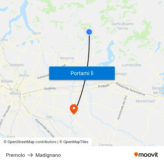 Premolo to Madignano map