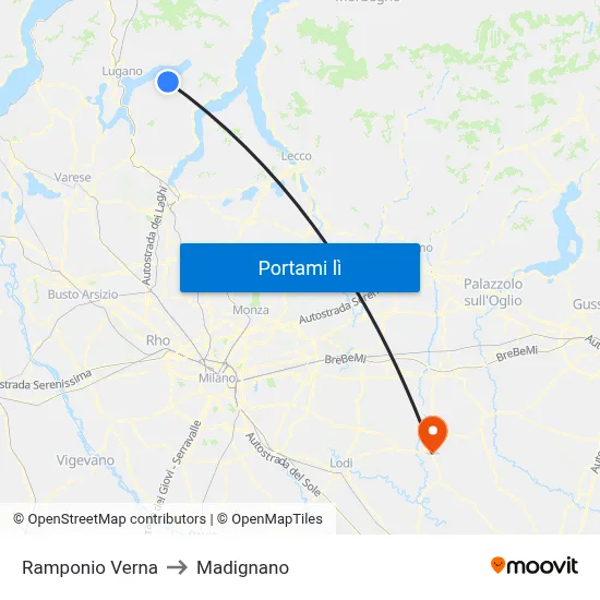 Ramponio Verna to Madignano map