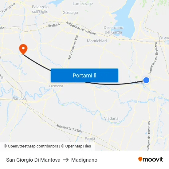 San Giorgio Di Mantova to Madignano map