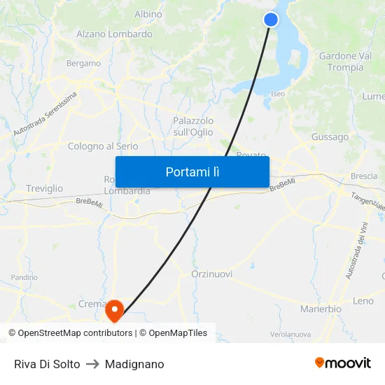 Riva Di Solto to Madignano map