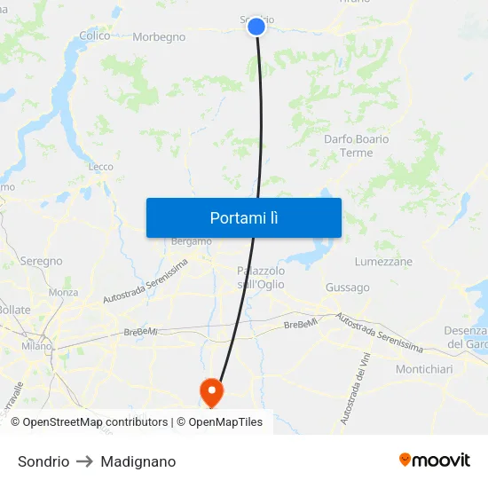 Sondrio to Madignano map