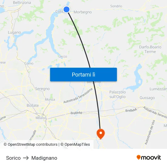 Sorico to Madignano map