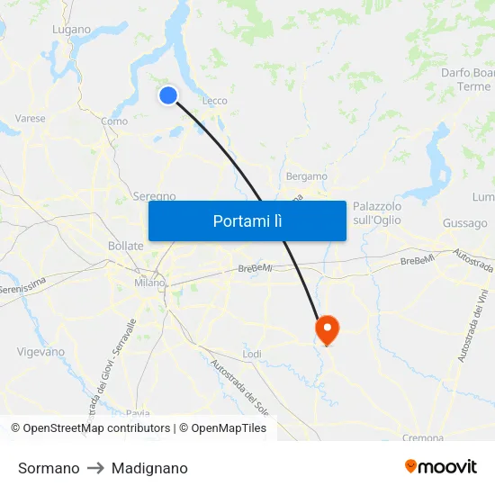 Sormano to Madignano map