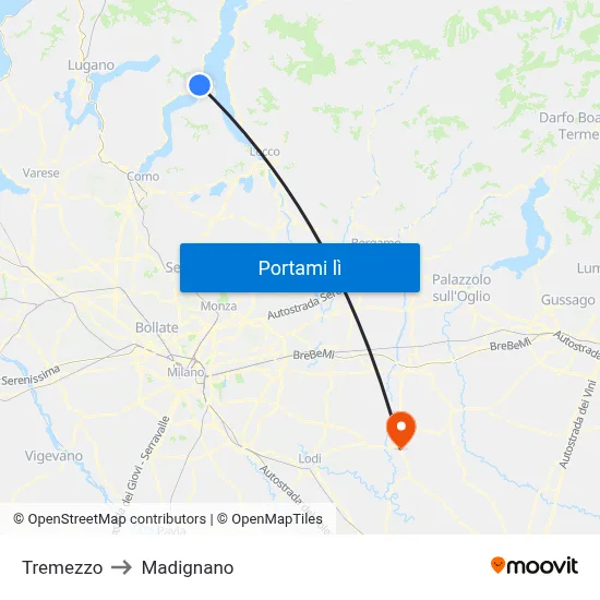 Tremezzo to Madignano map