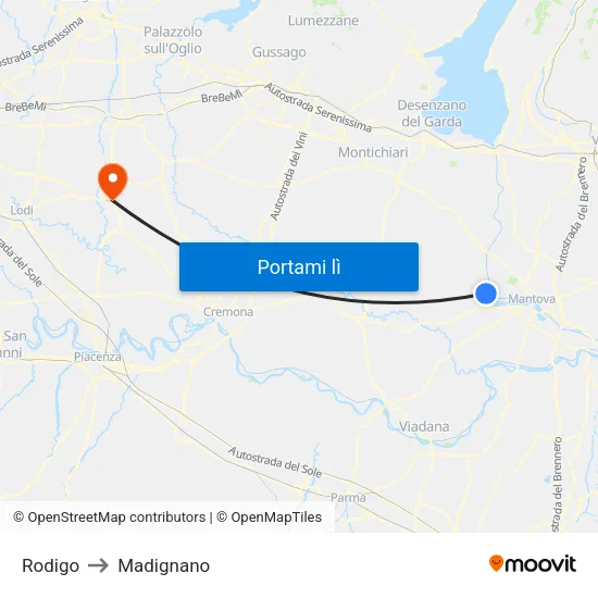 Rodigo to Madignano map