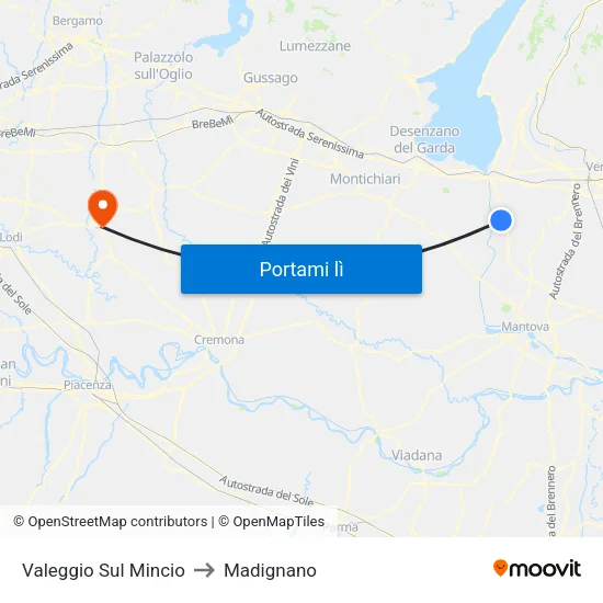 Valeggio Sul Mincio to Madignano map
