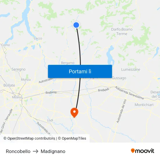 Roncobello to Madignano map