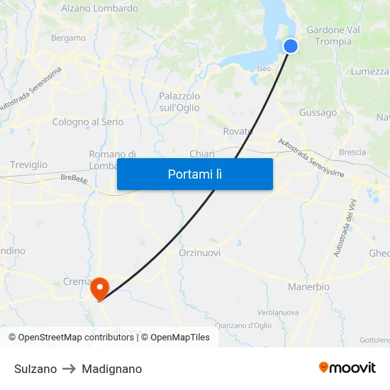 Sulzano to Madignano map