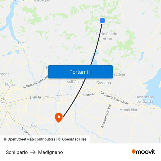 Schilpario to Madignano map
