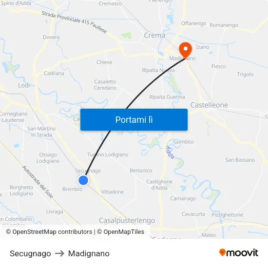 Secugnago to Madignano map
