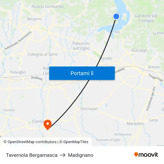 Tavernola Bergamasca to Madignano map