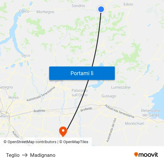 Teglio to Madignano map