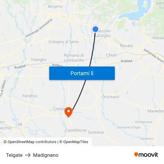 Telgate to Madignano map