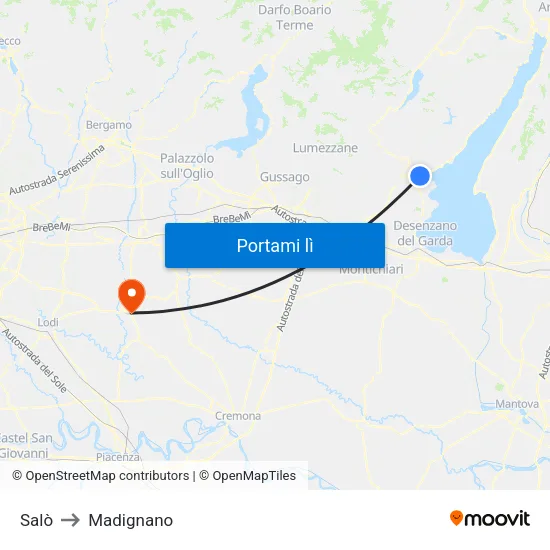 Salò to Madignano map
