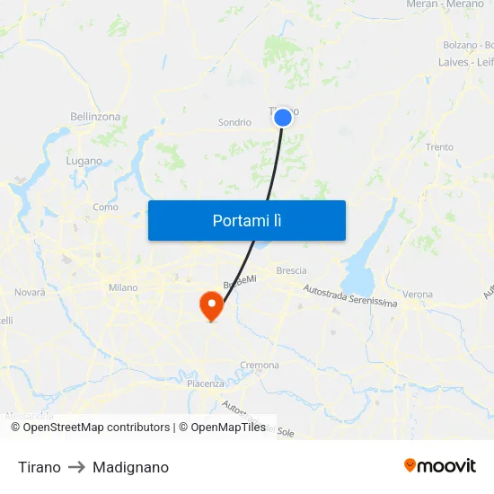 Tirano to Madignano map