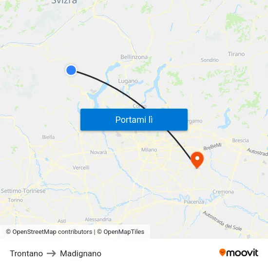 Trontano to Madignano map
