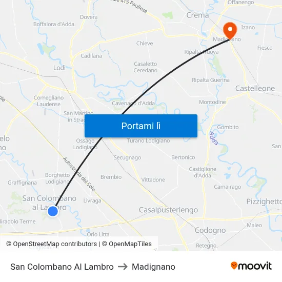 San Colombano Al Lambro to Madignano map