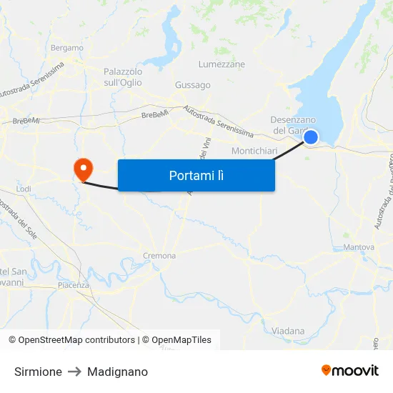 Sirmione to Madignano map