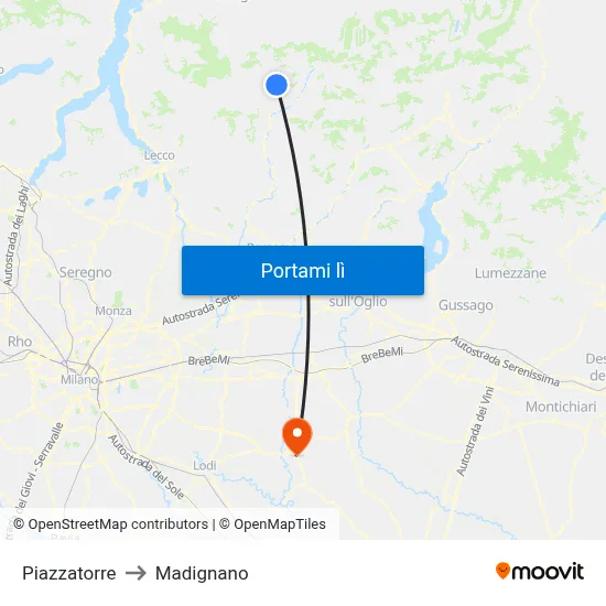 Piazzatorre to Madignano map