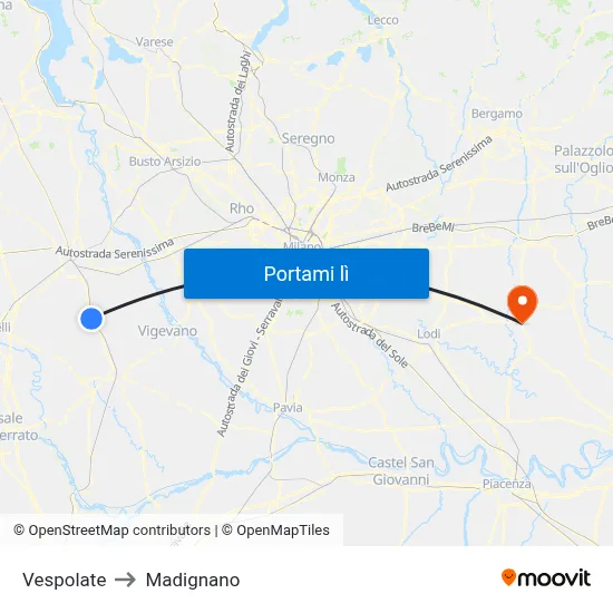 Vespolate to Madignano map