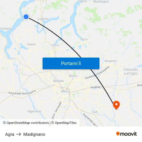 Agra to Madignano map