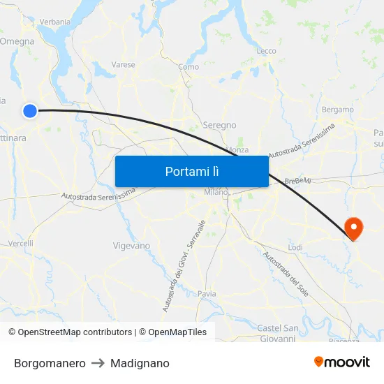 Borgomanero to Madignano map
