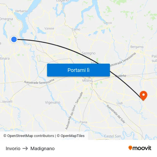 Invorio to Madignano map
