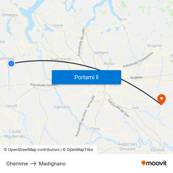 Ghemme to Madignano map