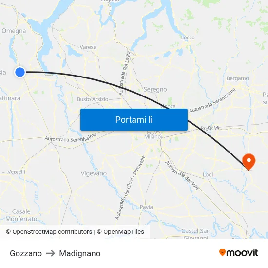Gozzano to Madignano map