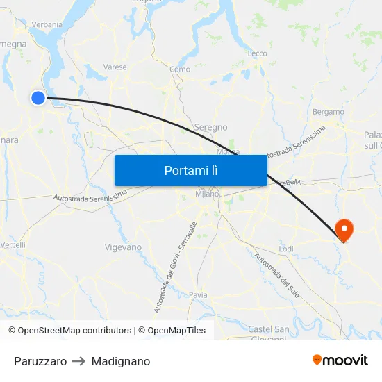 Paruzzaro to Madignano map