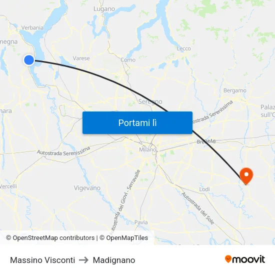 Massino Visconti to Madignano map