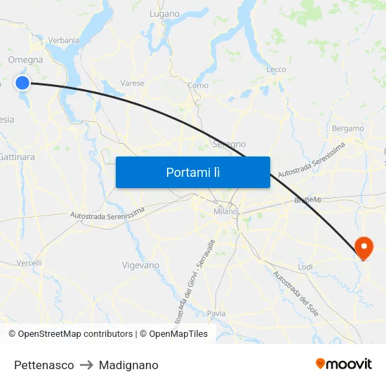 Pettenasco to Madignano map
