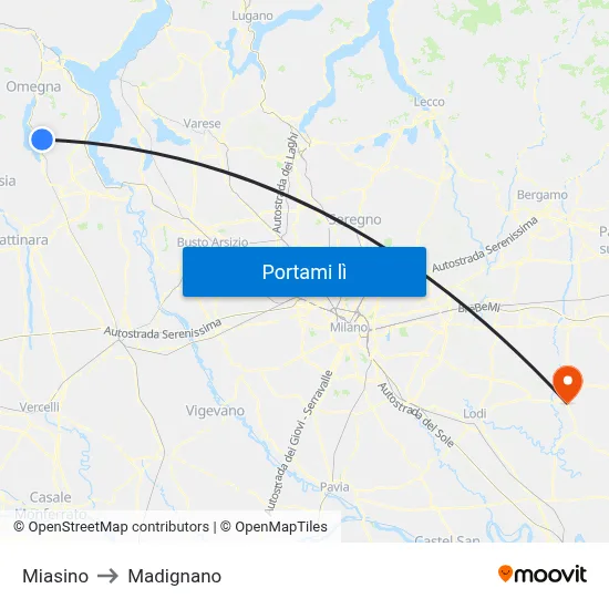 Miasino to Madignano map