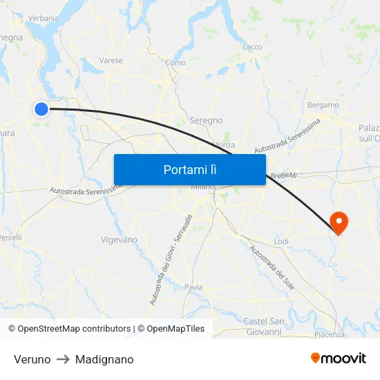 Veruno to Madignano map