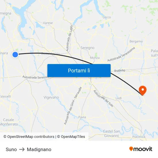 Suno to Madignano map