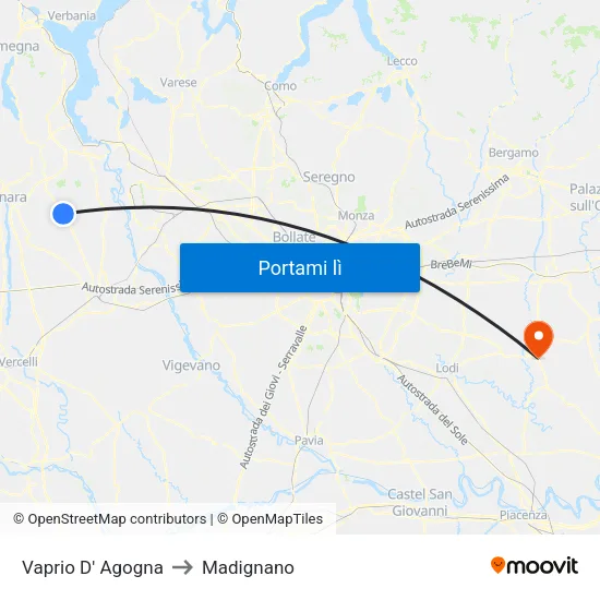 Vaprio D' Agogna to Madignano map